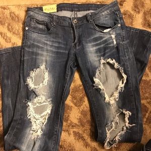 Machine distressed jeans